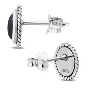 Large Oval Black Onyx Stud Silver Earrings, e336